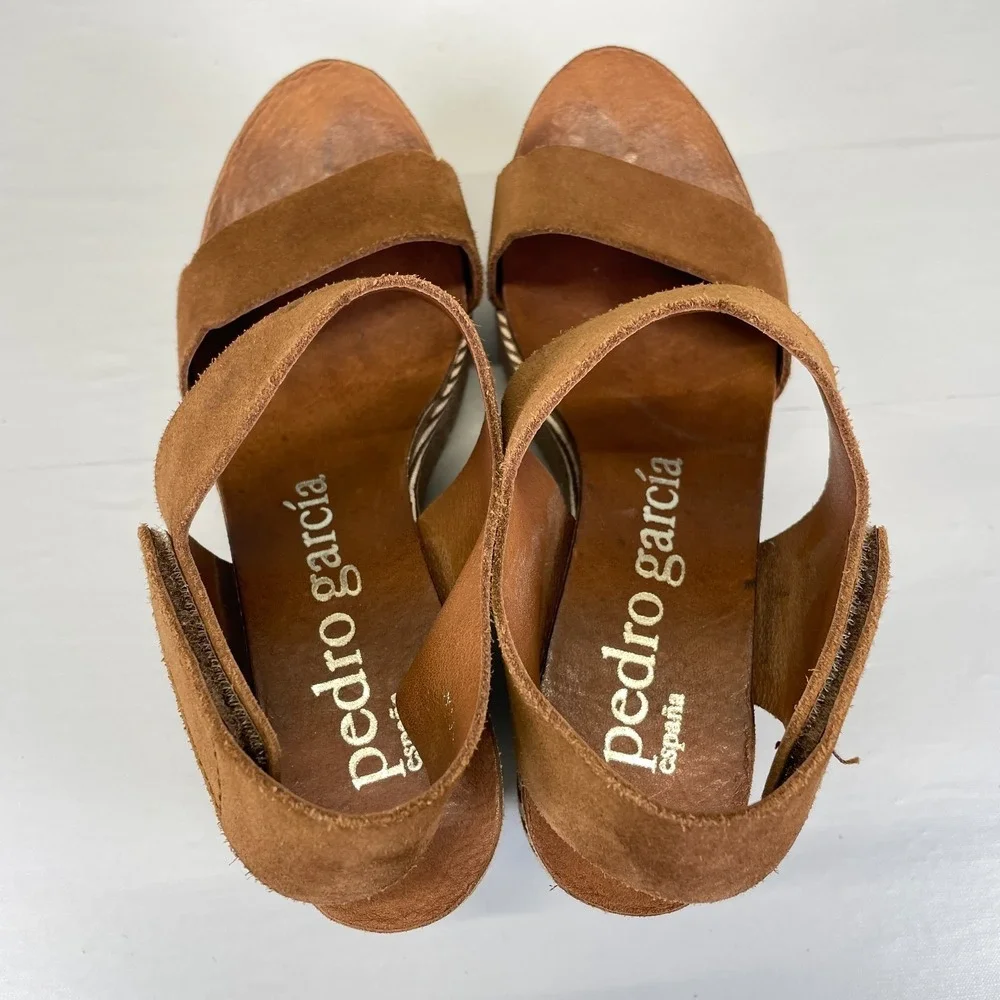 Pedro Garcia Platform Wedge Sandals Womens Size 37 US 7 Brown Suede Strap Shoes